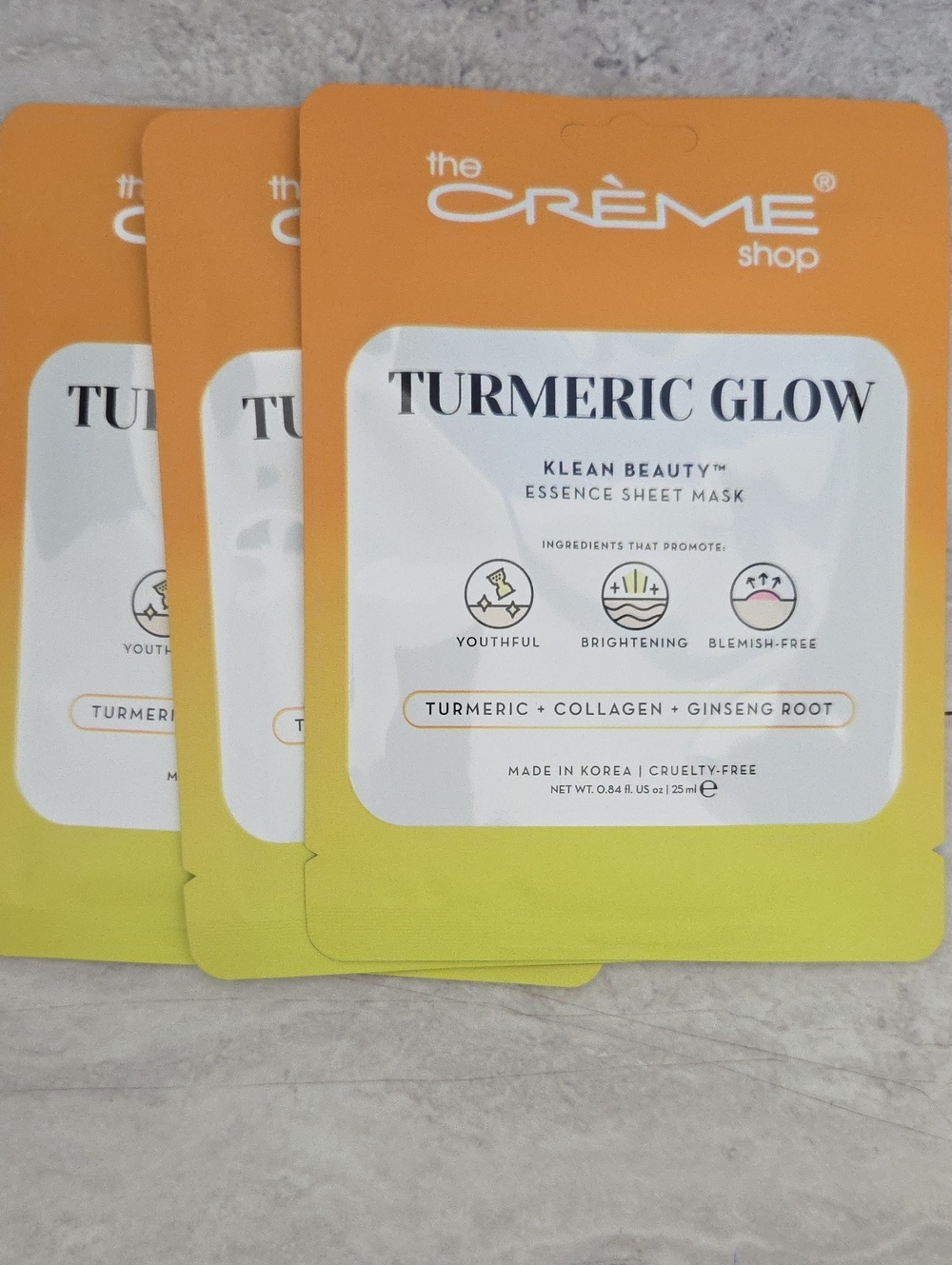 The Creme Shop Turmeric Glow Sheet Mask Collagen Ginseng Root-3 Masks